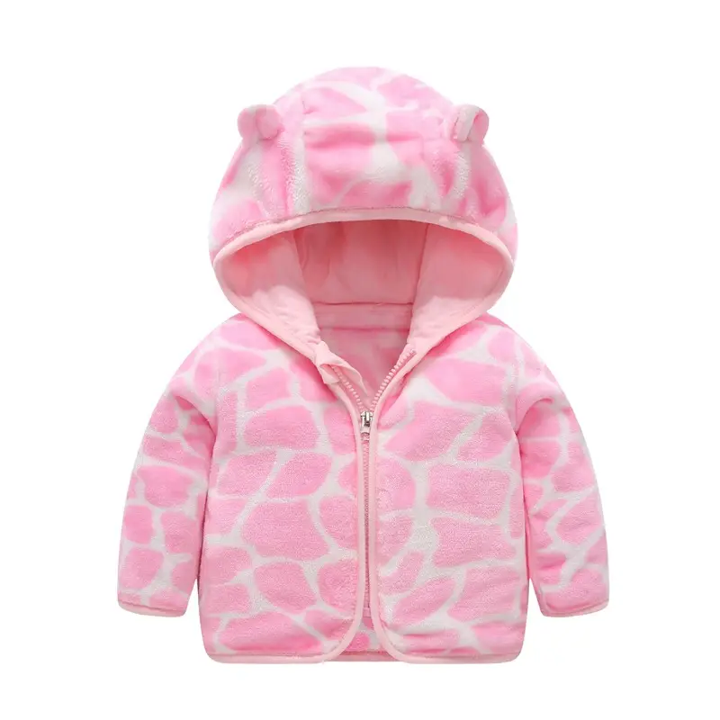 Baby Hooded Fleece Jacket Striped Bear Ear Design - Image 10