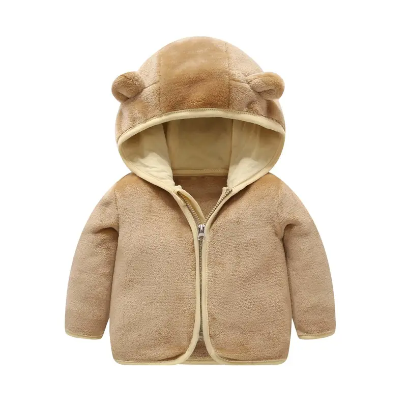 Baby Hooded Fleece Jacket Striped Bear Ear Design - Image 11