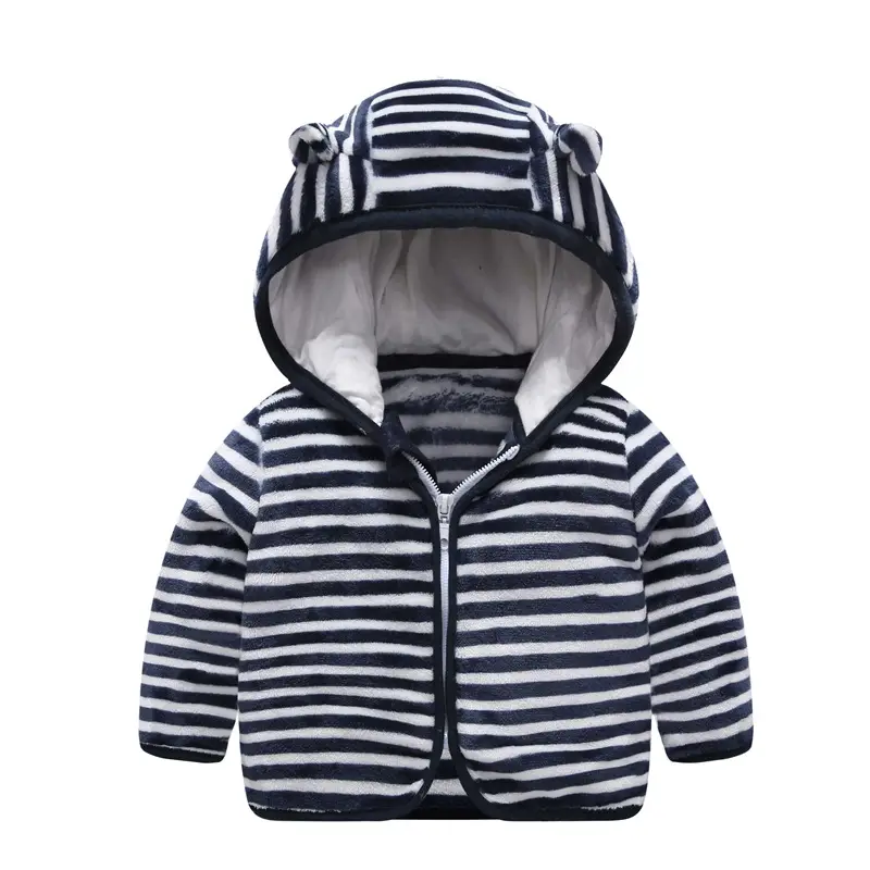Baby Hooded Fleece Jacket Striped Bear Ear Design - Image 12