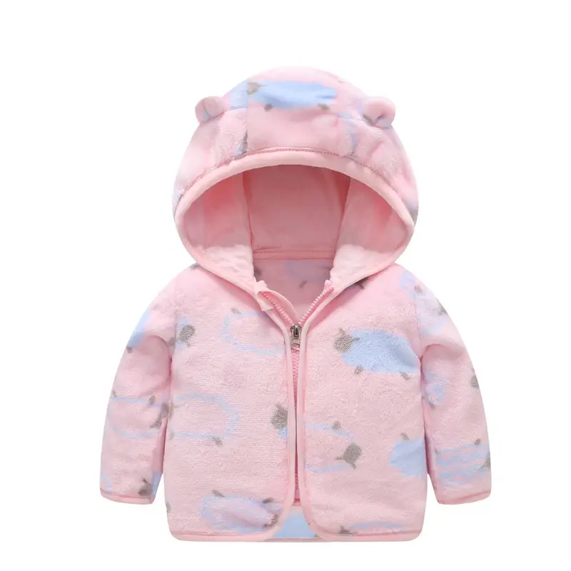 Baby Hooded Fleece Jacket Striped Bear Ear Design - Image 6