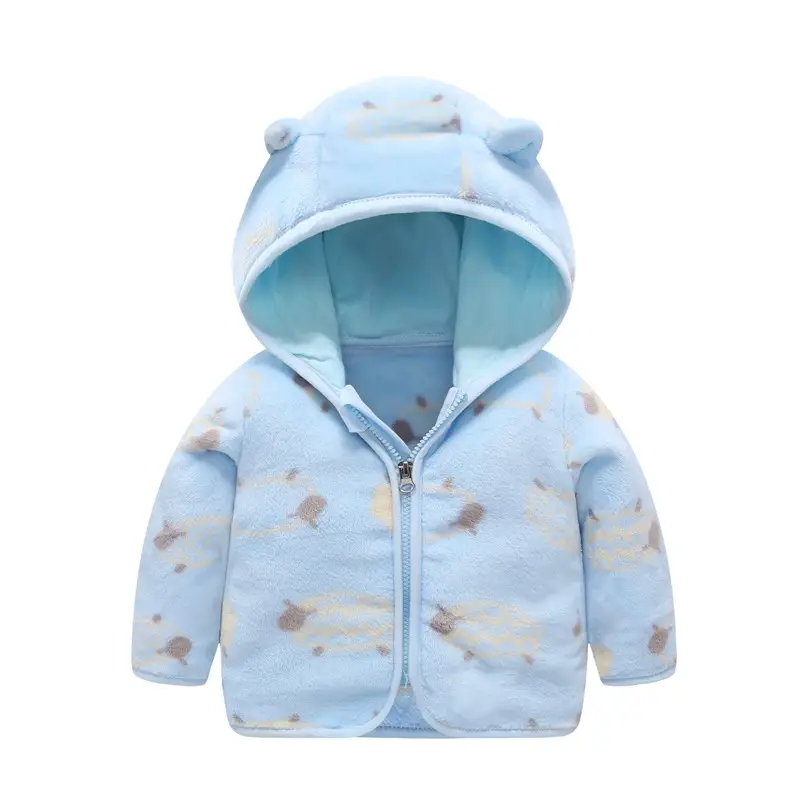 Baby Hooded Fleece Jacket Striped Bear Ear Design - Image 8