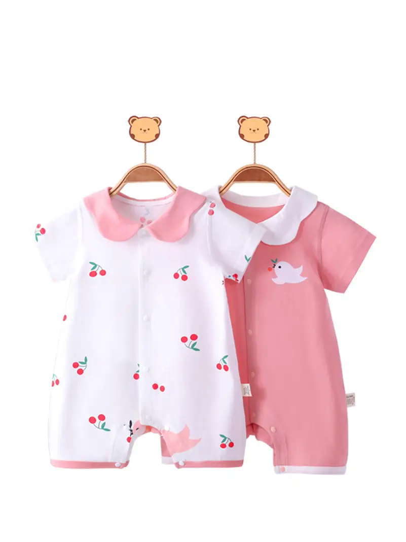 Baby Cotton Jumpsuit Set Pink White Short Sleeve Newborn - Image 15