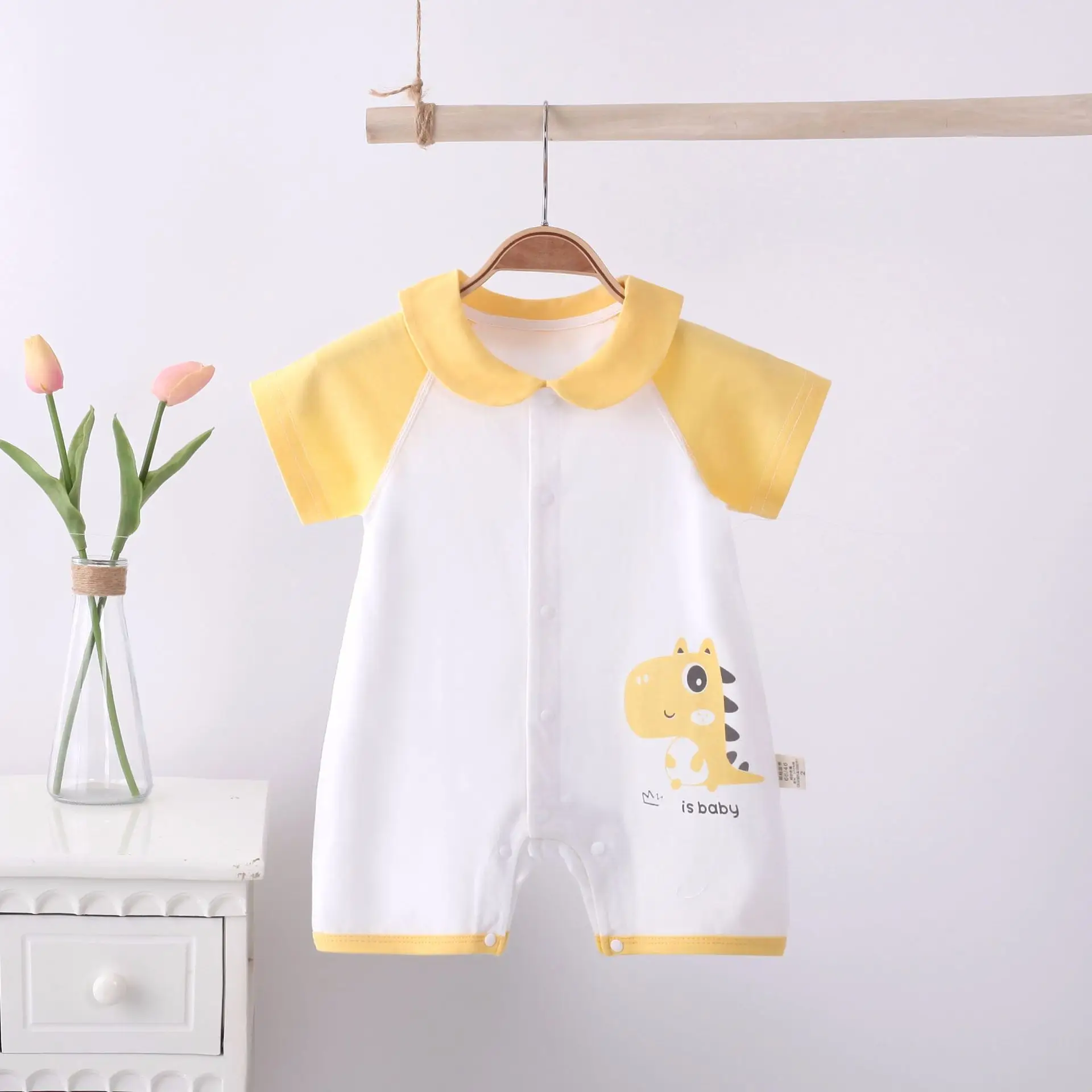Baby Cotton Jumpsuit Set Pink White Short Sleeve Newborn - Image 10
