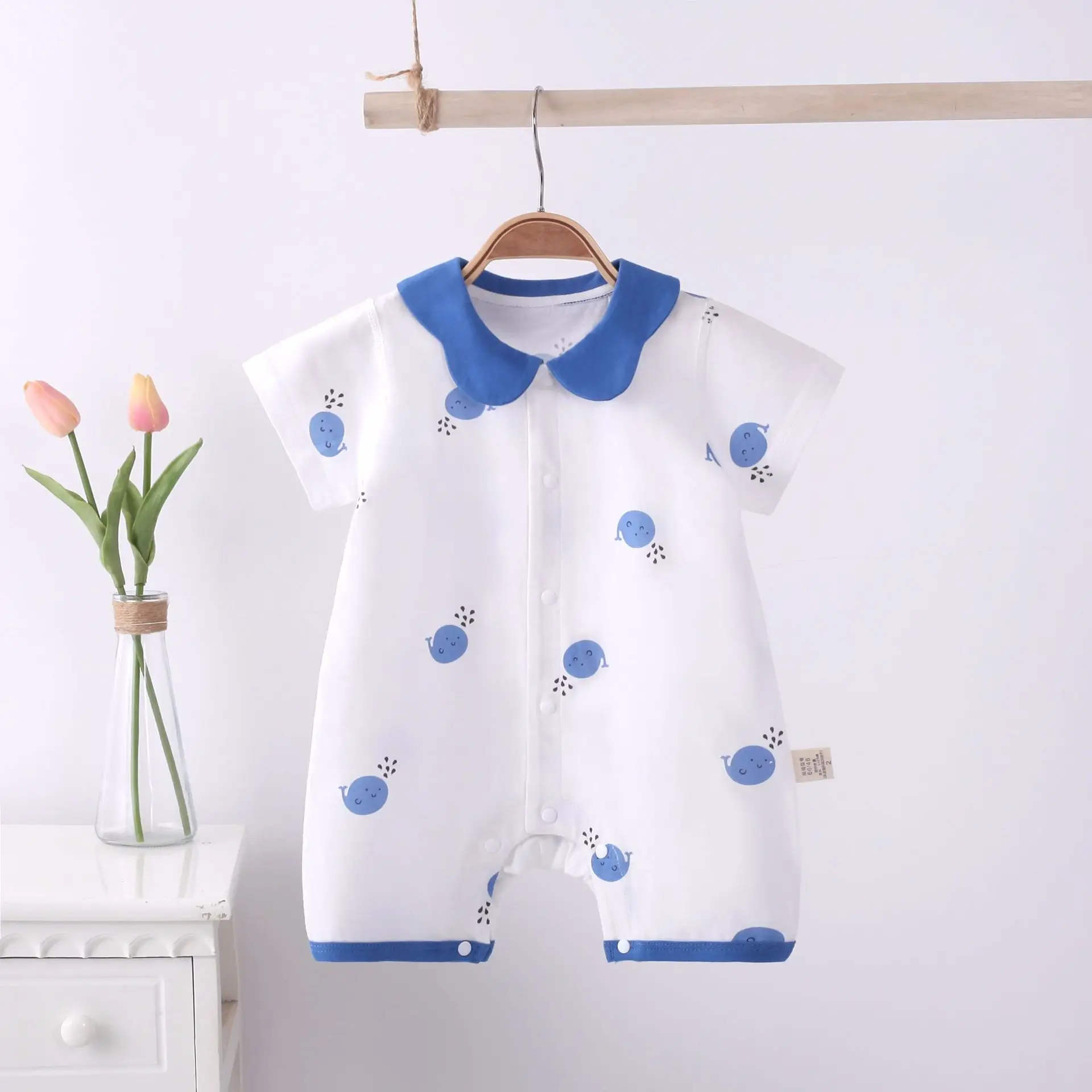 Baby Cotton Jumpsuit Set Pink White Short Sleeve Newborn - Image 3