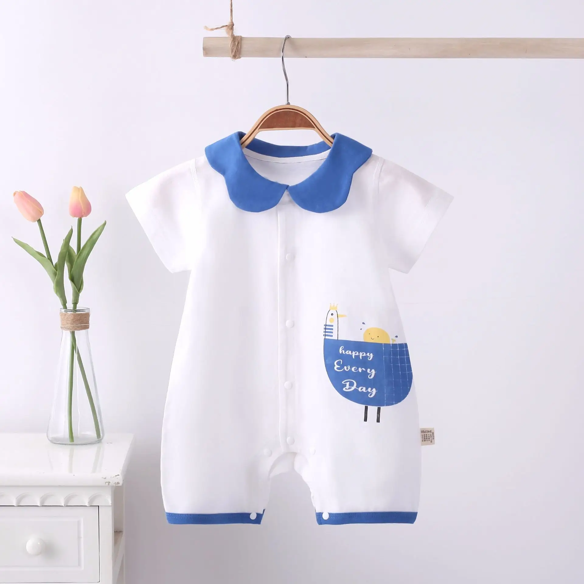 Baby Cotton Jumpsuit Set Pink White Short Sleeve Newborn - Image 4