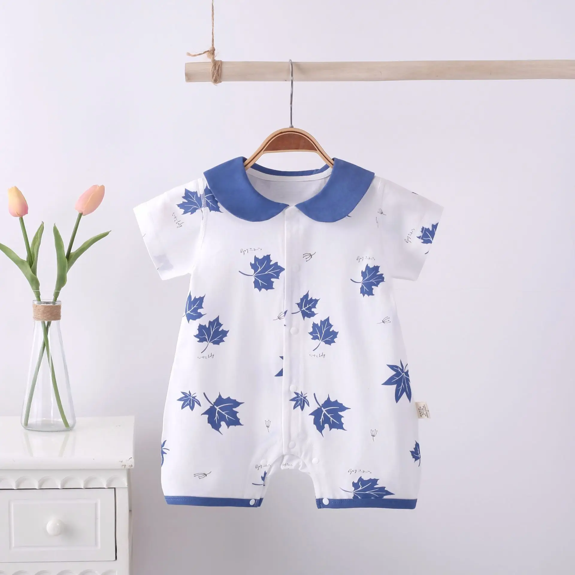 Baby Cotton Jumpsuit Set Pink White Short Sleeve Newborn - Image 5