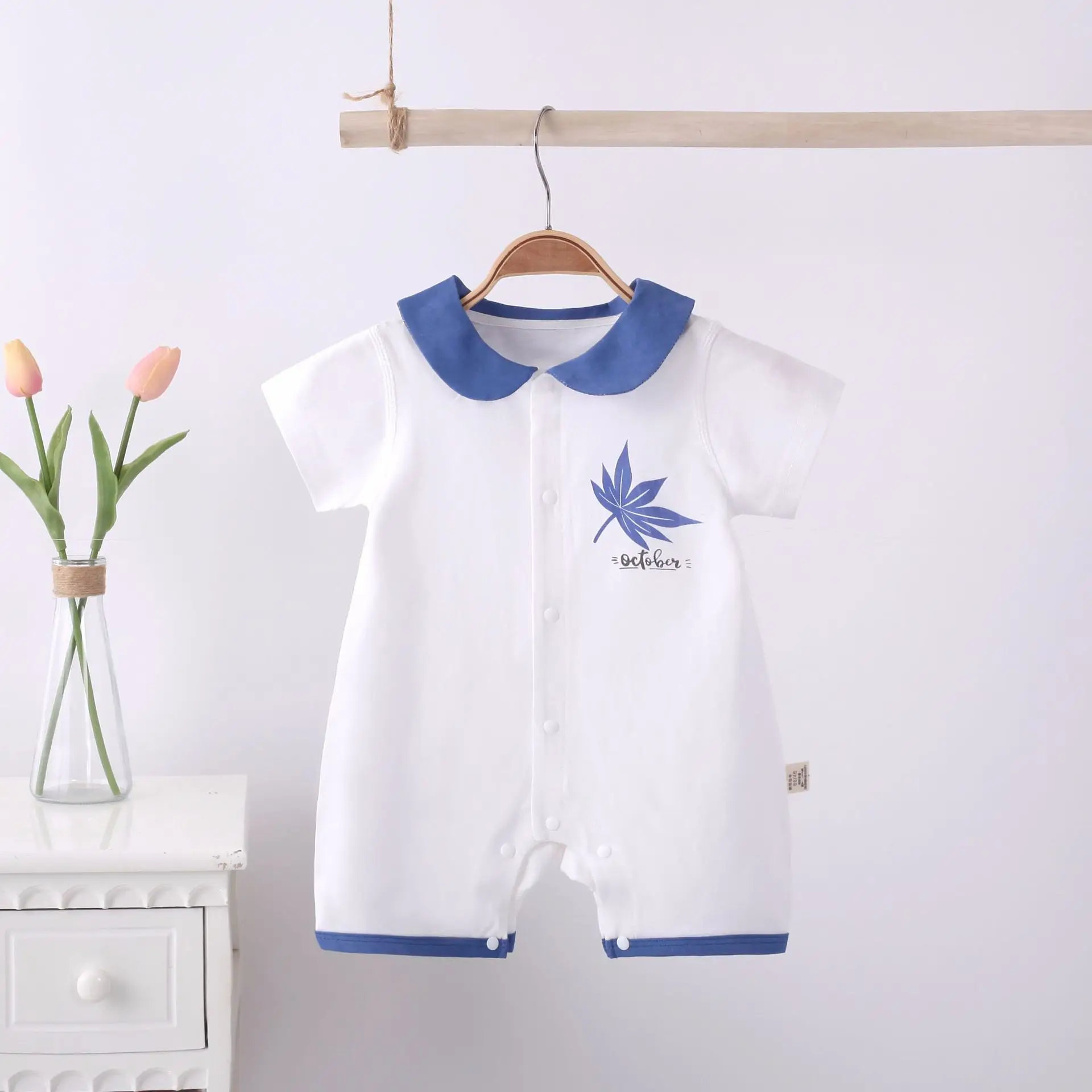 Baby Cotton Jumpsuit Set Pink White Short Sleeve Newborn - Image 6