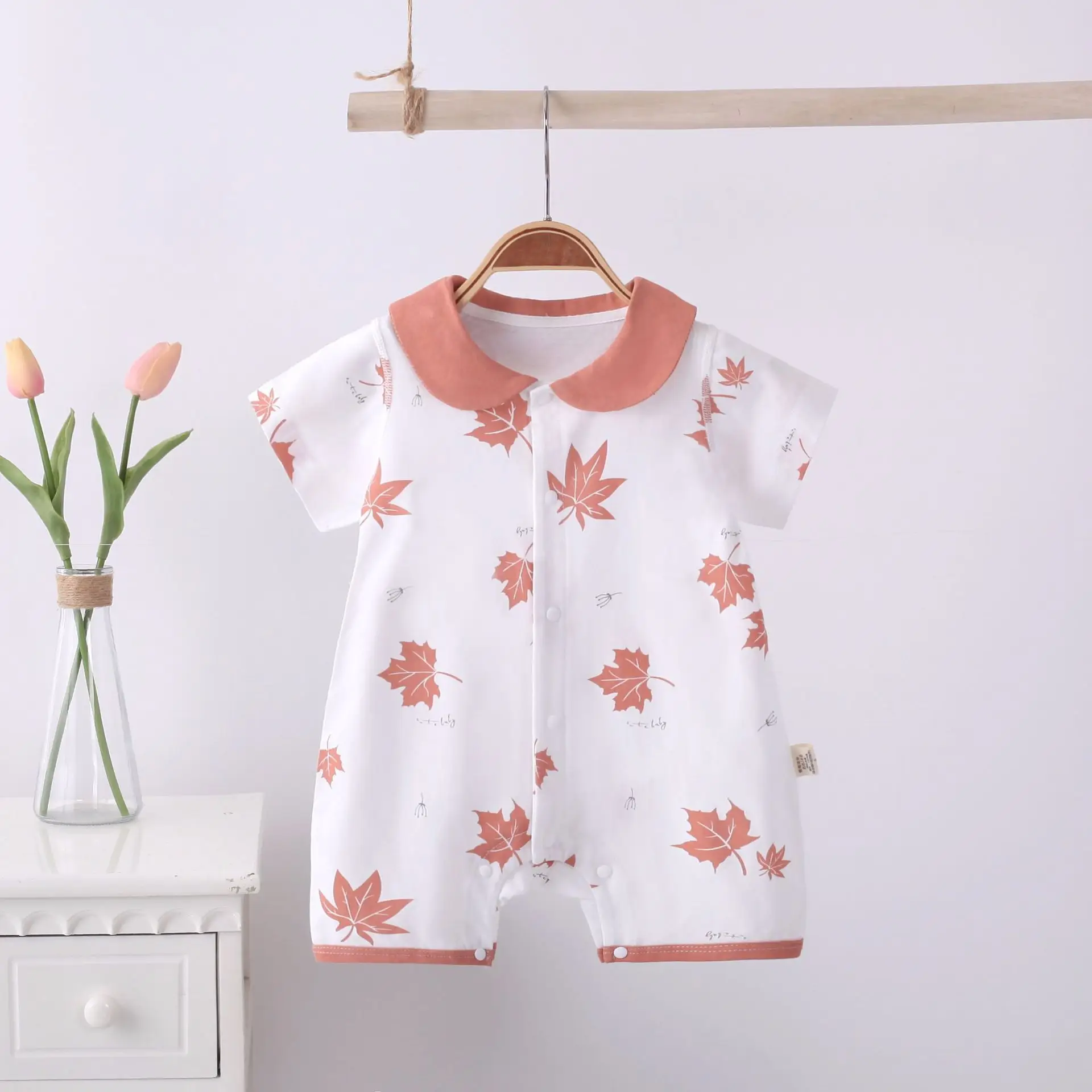 Baby Cotton Jumpsuit Set Pink White Short Sleeve Newborn - Image 7