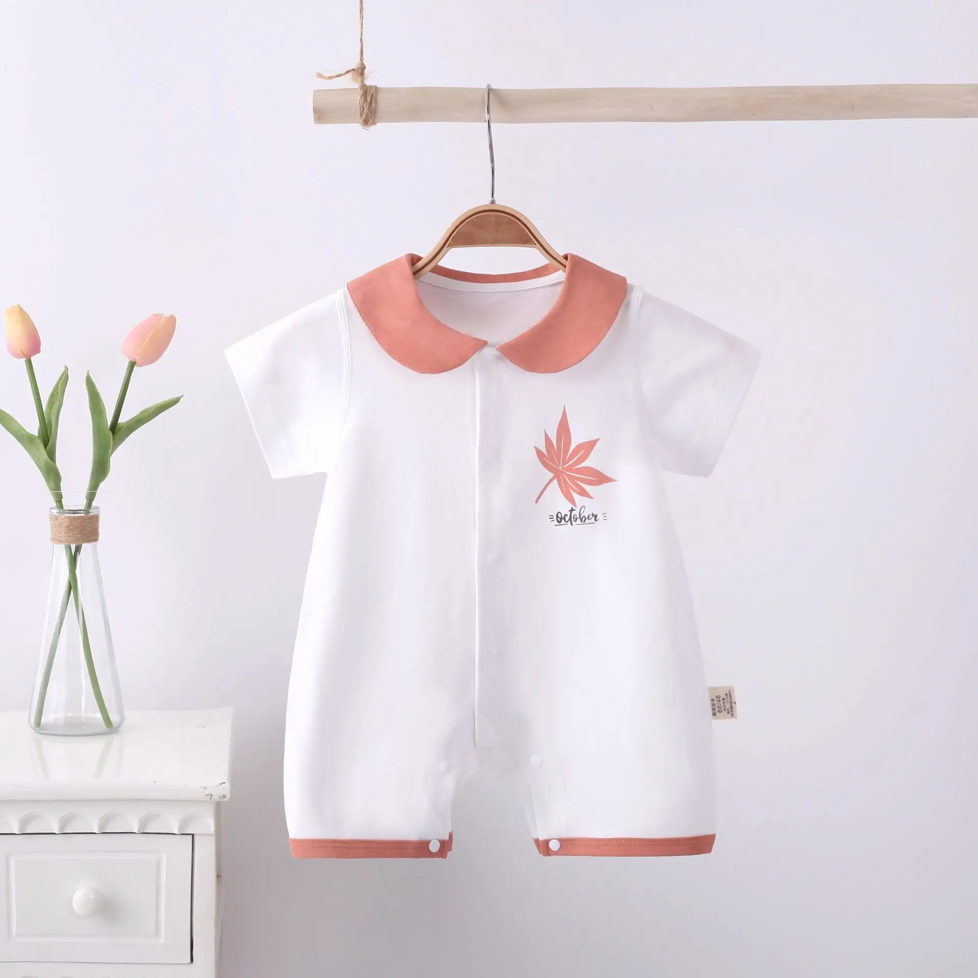 Baby Cotton Jumpsuit Set Pink White Short Sleeve Newborn - Image 8