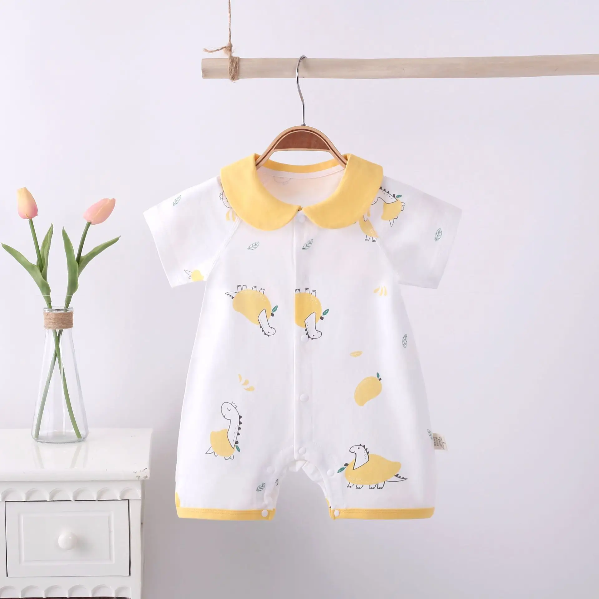 Baby Cotton Jumpsuit Set Pink White Short Sleeve Newborn - Image 9