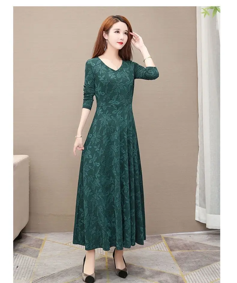 Elegant Green Long Sleeve V-Neck Dress for Women — feature 4
