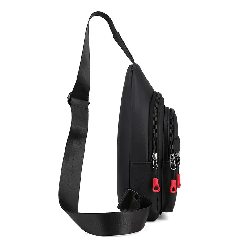 Men Navy Blue Oxford Crossbody Bag with Red Zippers - Image 6