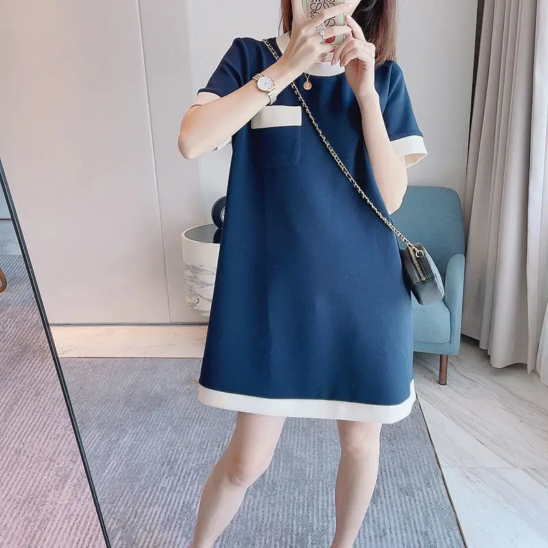 2022 Women's Blue Western Mid-Length T-Shirt Summer Loose Slimming Top Ins - Image 3