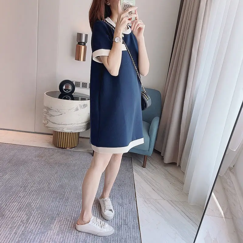 2022 Women's Blue Western Mid-Length T-Shirt Summer Loose Slimming Top Ins - Image 4
