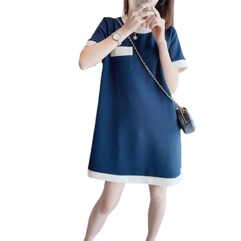 2022 Women's Blue Western Mid-Length T-Shirt Summer Loose Slimming Top Ins - Image 7