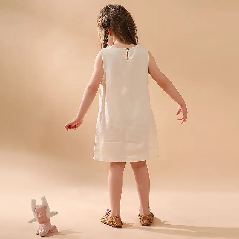 Girls Linen Cotton Vest Dress Spring Summer New Casual Kidsren's Wear Round Neck Sleeveless Pure Color A-Line Skirt - Image 5