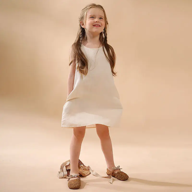 Girls Linen Cotton Vest Dress Spring Summer New Casual Kidsren's Wear Round Neck Sleeveless Pure Color A-Line Skirt - Image 6