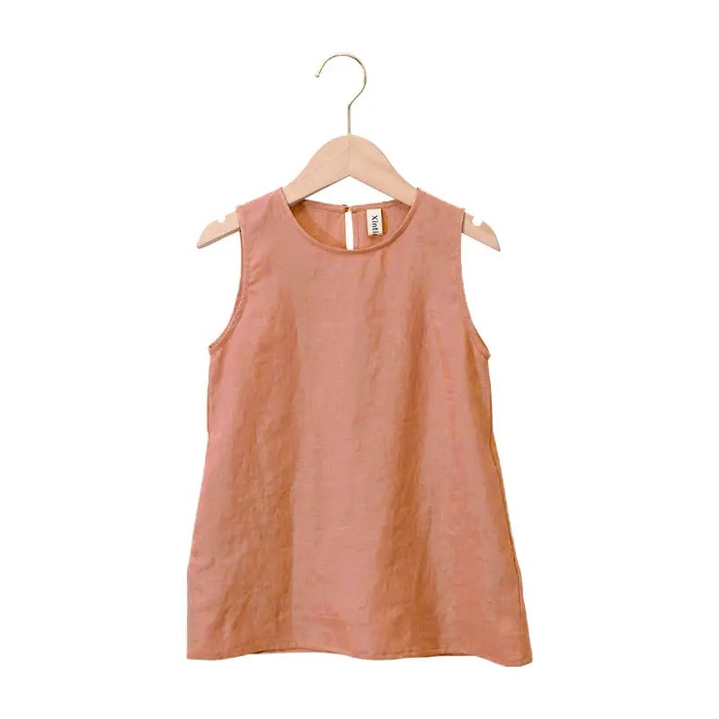 Girls Linen Cotton Vest Dress Spring Summer New Casual Kidsren's Wear Round Neck Sleeveless Pure Color A-Line Skirt - Image 8