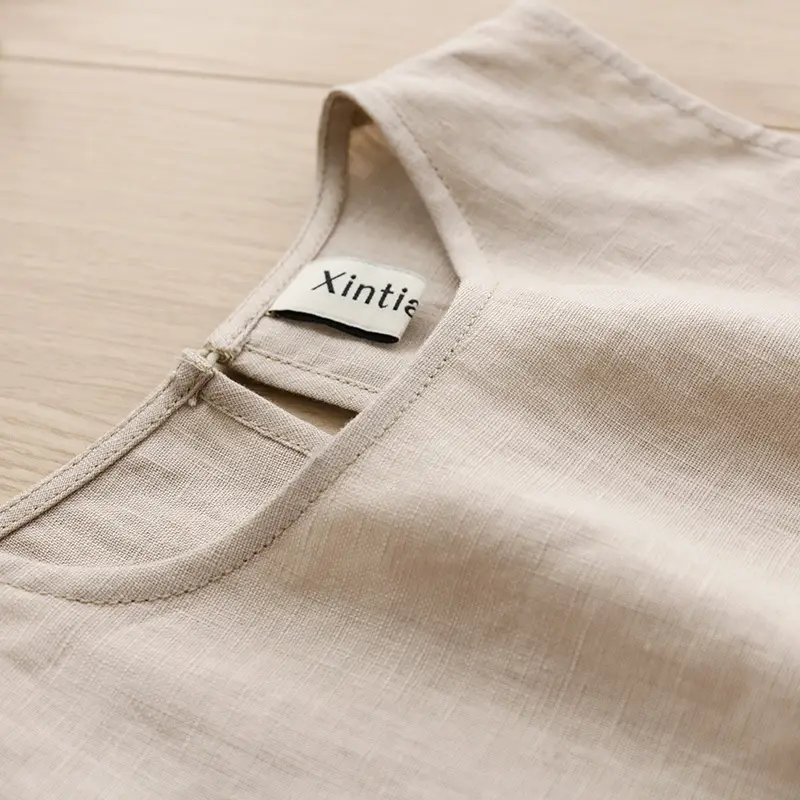 Girls Linen Cotton Vest Dress Spring Summer New Casual Kidsren's Wear Round Neck Sleeveless Pure Color A-Line Skirt — feature 23