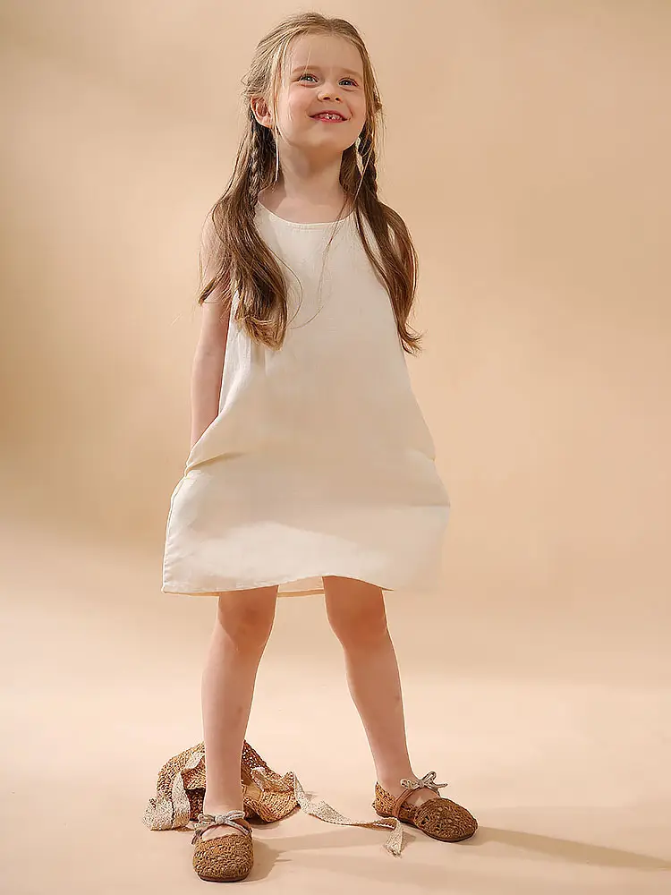 Girls Linen Cotton Vest Dress Spring Summer New Casual Kidsren's Wear Round Neck Sleeveless Pure Color A-Line Skirt — feature 6