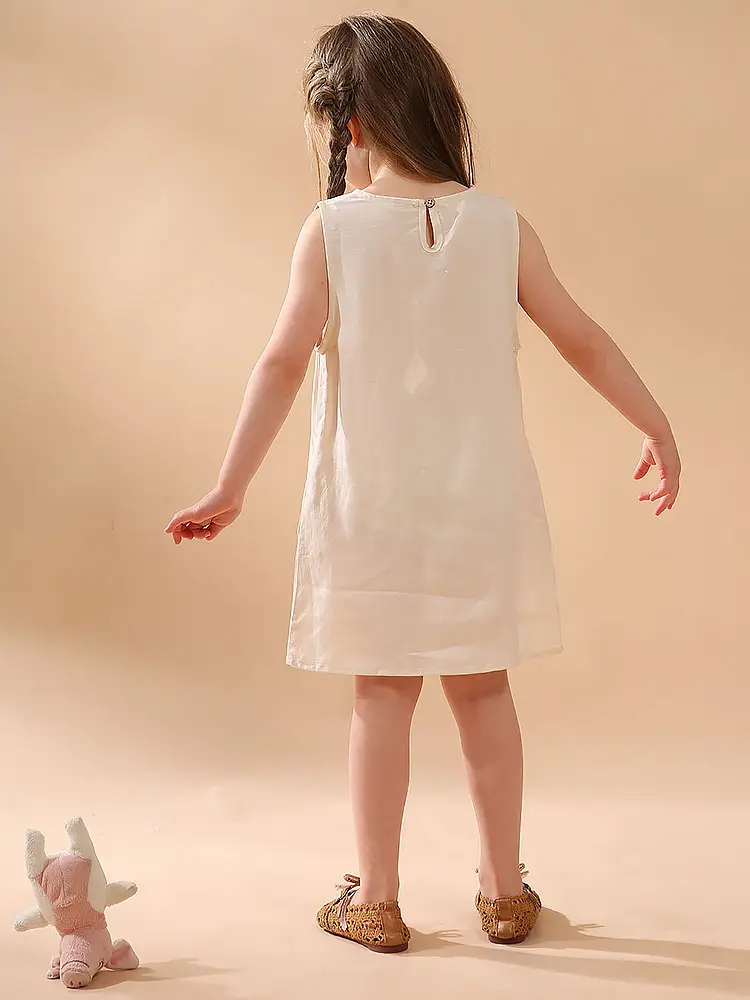 Girls Linen Cotton Vest Dress Spring Summer New Casual Kidsren's Wear Round Neck Sleeveless Pure Color A-Line Skirt — feature 8