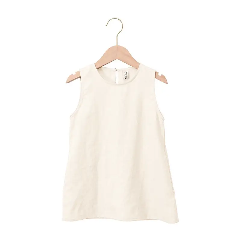 Girls Linen Cotton Vest Dress Spring Summer New Casual Kidsren's Wear Round Neck Sleeveless Pure Color A-Line Skirt - Image 3