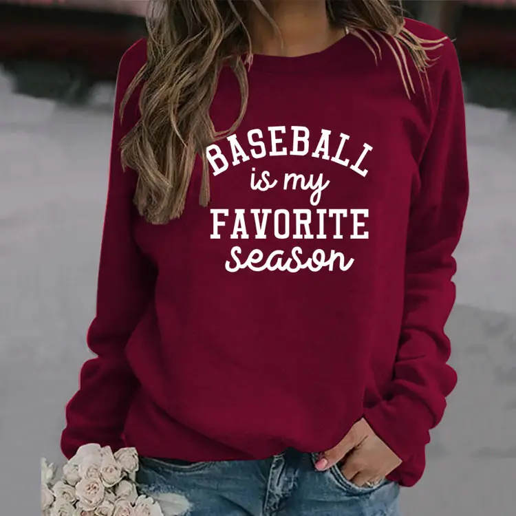 Baseball My Favorite Season Round Neck Long Sleeve Sweater