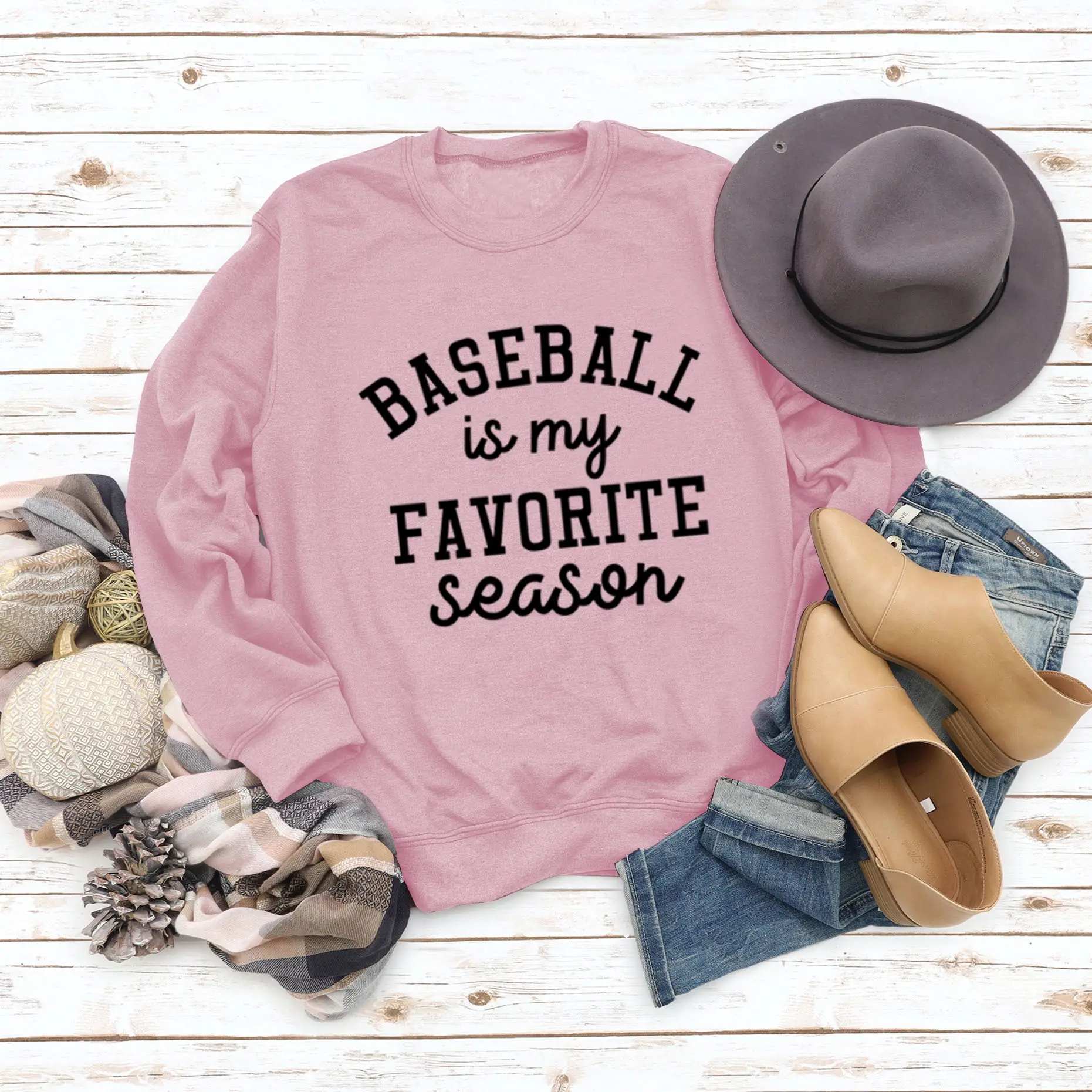 Baseball My Favorite Season Round Neck Long Sleeve Sweater
