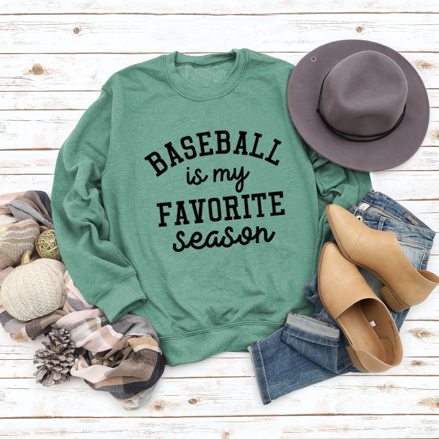Baseball My Favorite Season Round Neck Long Sleeve Sweater