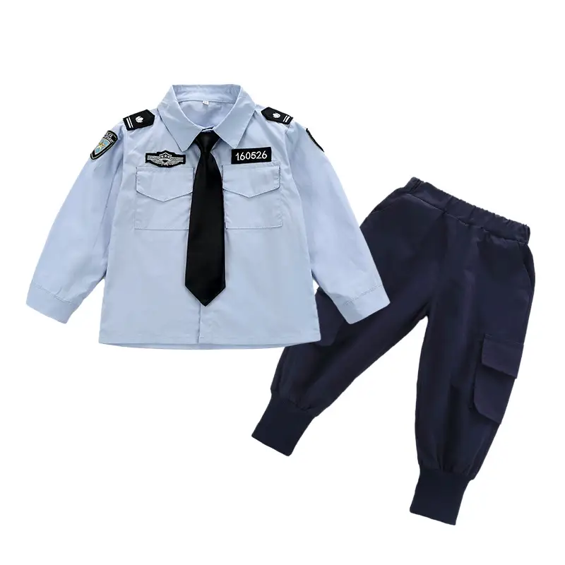 Children Police Uniform Light Blue Shirt Dark Pants Set - Image 6