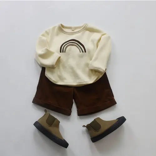 2026 Spring Kids Waffle T-Shirt Brown White Loose Round Neck - Image 4