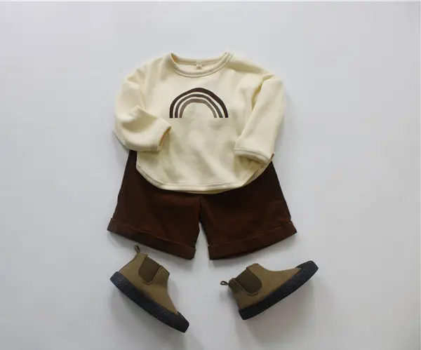 2026 Spring Kids Waffle T-Shirt Brown White Loose Round Neck — feature 10