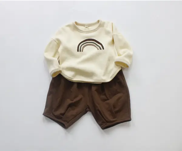 2026 Spring Kids Waffle T-Shirt Brown White Loose Round Neck — feature 8