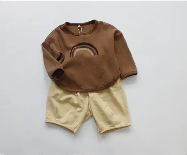 2026 Spring Kids Waffle T-Shirt Brown White Loose Round Neck — feature 9