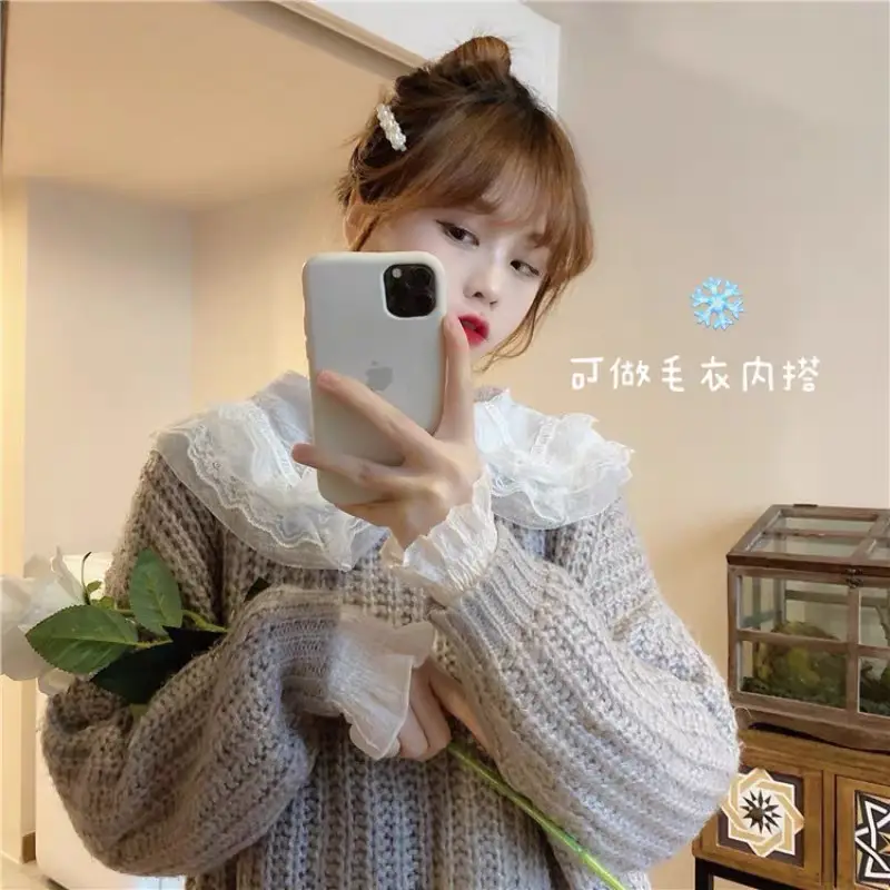 Sweet Pleated Doll Collar Shirt Women 2025 Spring Autumn - Image 6
