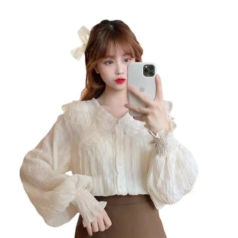 Sweet Pleated Doll Collar Shirt Women 2025 Spring Autumn - Image 7