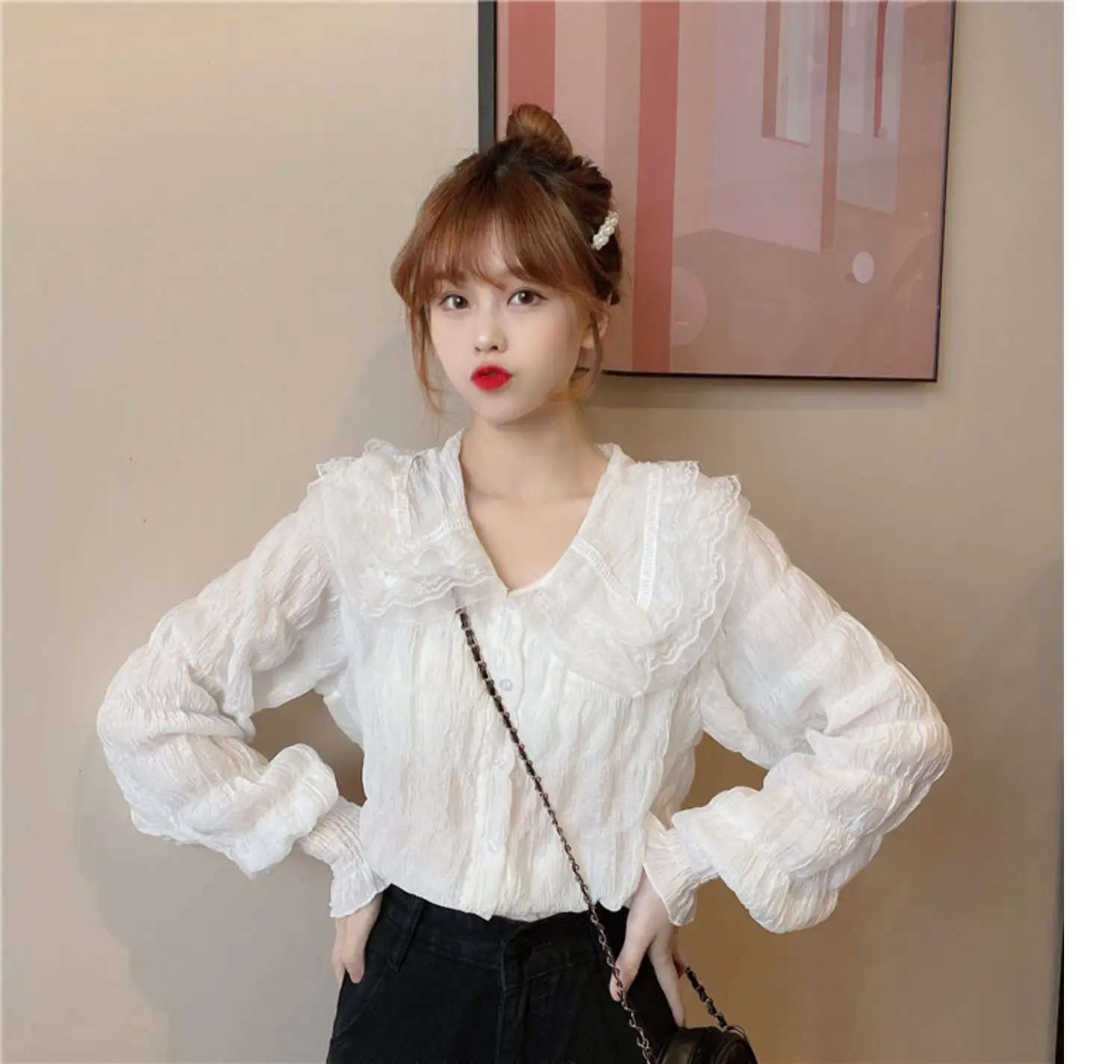 Sweet Pleated Doll Collar Shirt Women 2025 Spring Autumn — feature 10