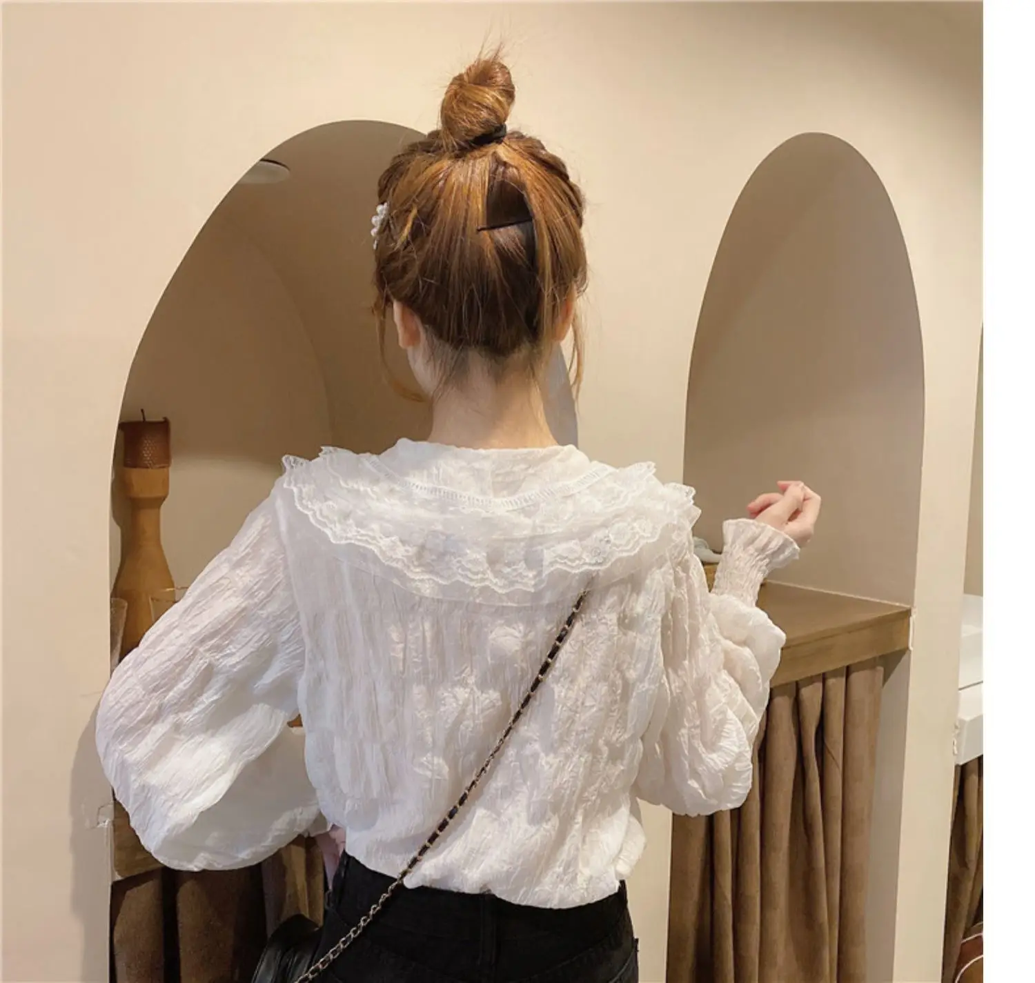 Sweet Pleated Doll Collar Shirt Women 2025 Spring Autumn — feature 11