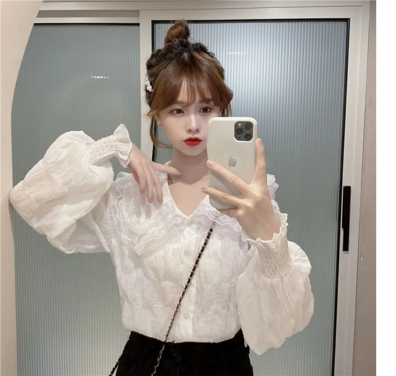 Sweet Pleated Doll Collar Shirt Women 2025 Spring Autumn — feature 18