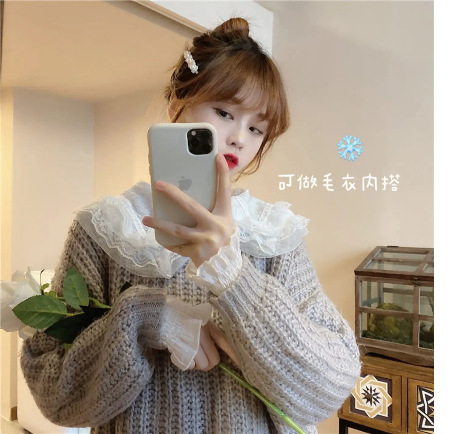 Sweet Pleated Doll Collar Shirt Women 2025 Spring Autumn — feature 2