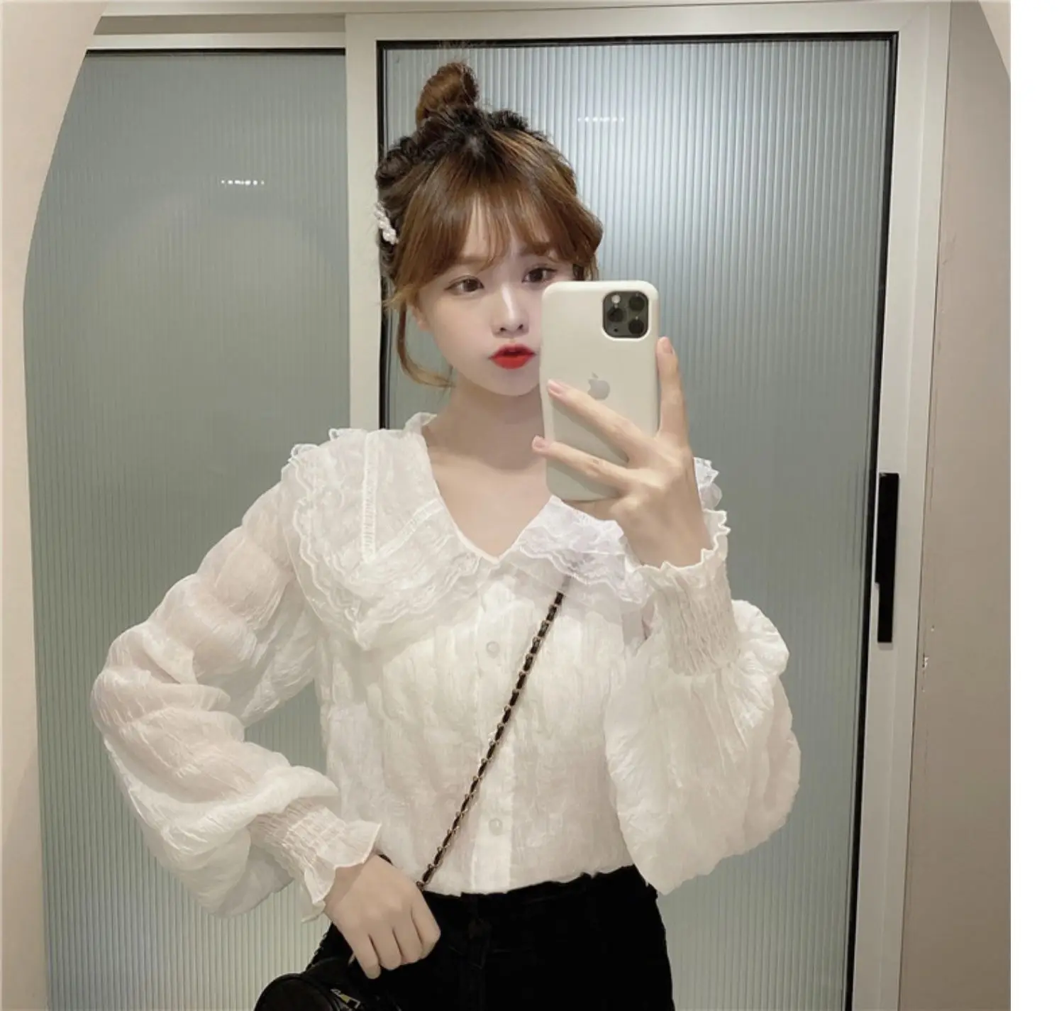 Sweet Pleated Doll Collar Shirt Women 2025 Spring Autumn — feature 20