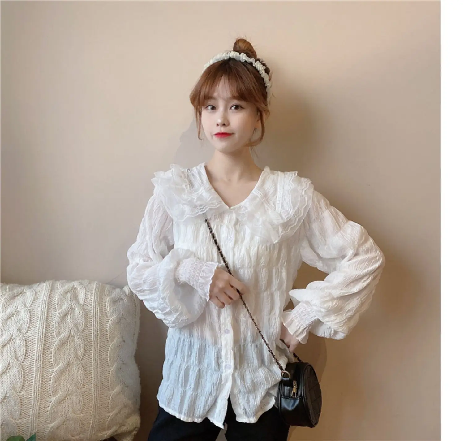 Sweet Pleated Doll Collar Shirt Women 2025 Spring Autumn — feature 23