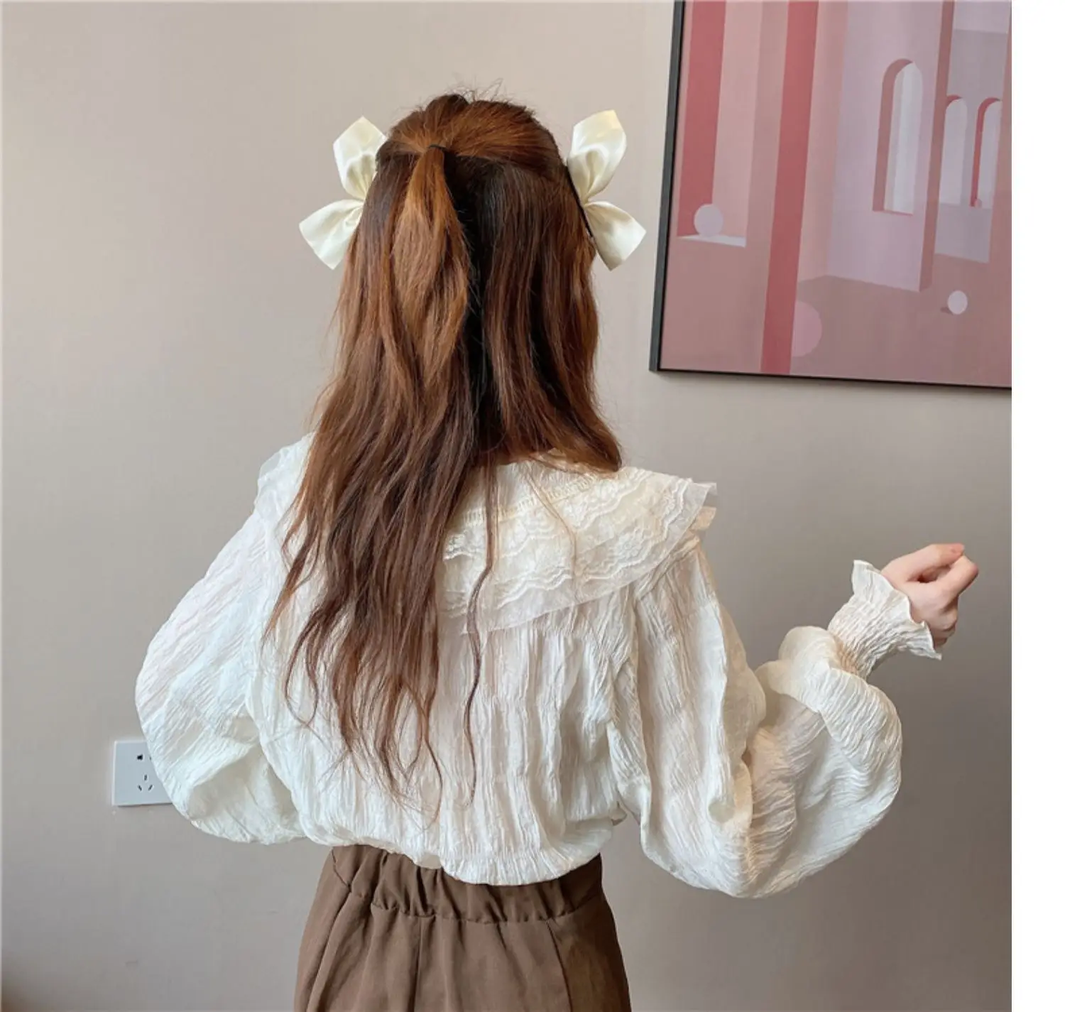 Sweet Pleated Doll Collar Shirt Women 2025 Spring Autumn — feature 26