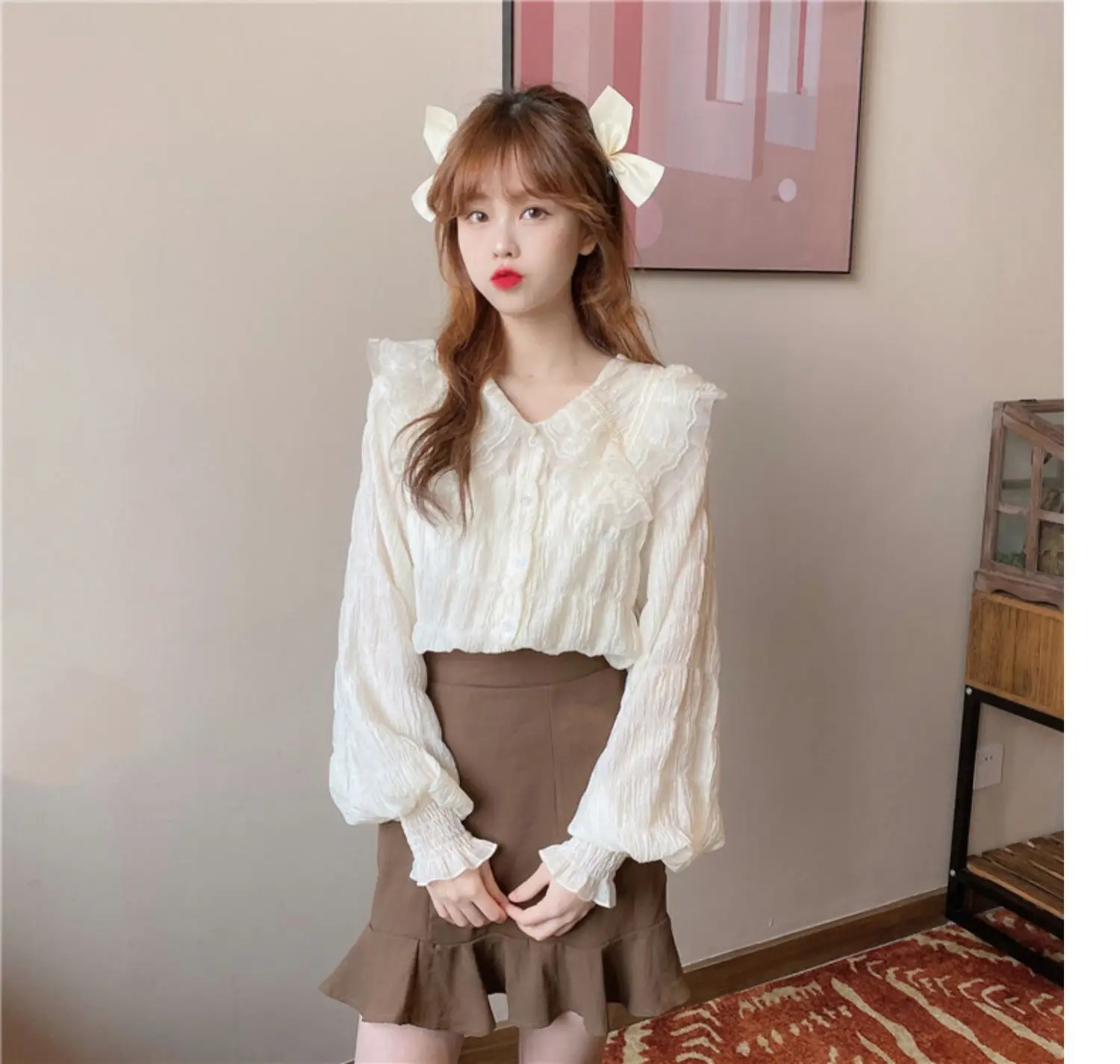 Sweet Pleated Doll Collar Shirt Women 2025 Spring Autumn — feature 28