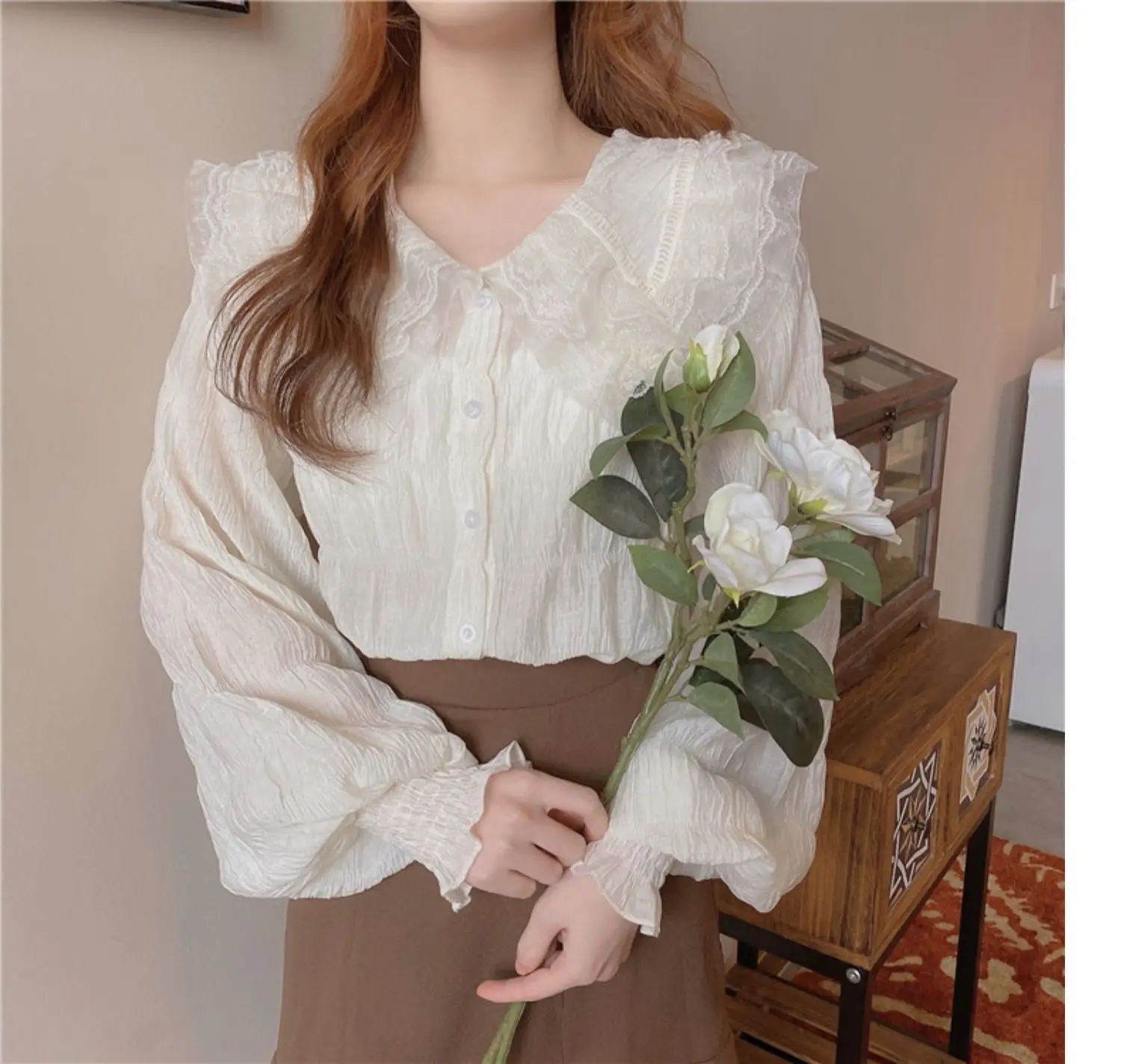 Sweet Pleated Doll Collar Shirt Women 2025 Spring Autumn — feature 40