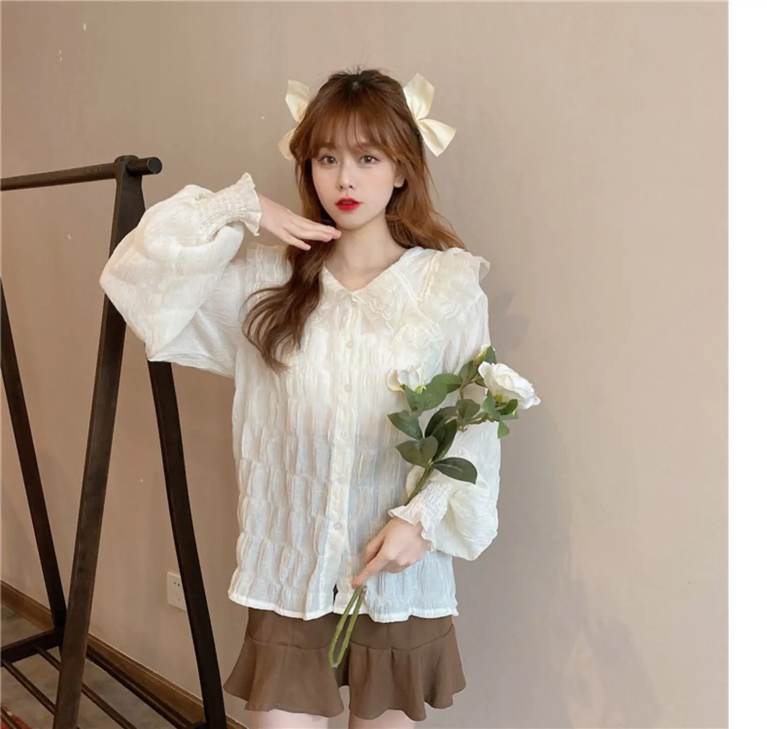 Sweet Pleated Doll Collar Shirt Women 2025 Spring Autumn — feature 41