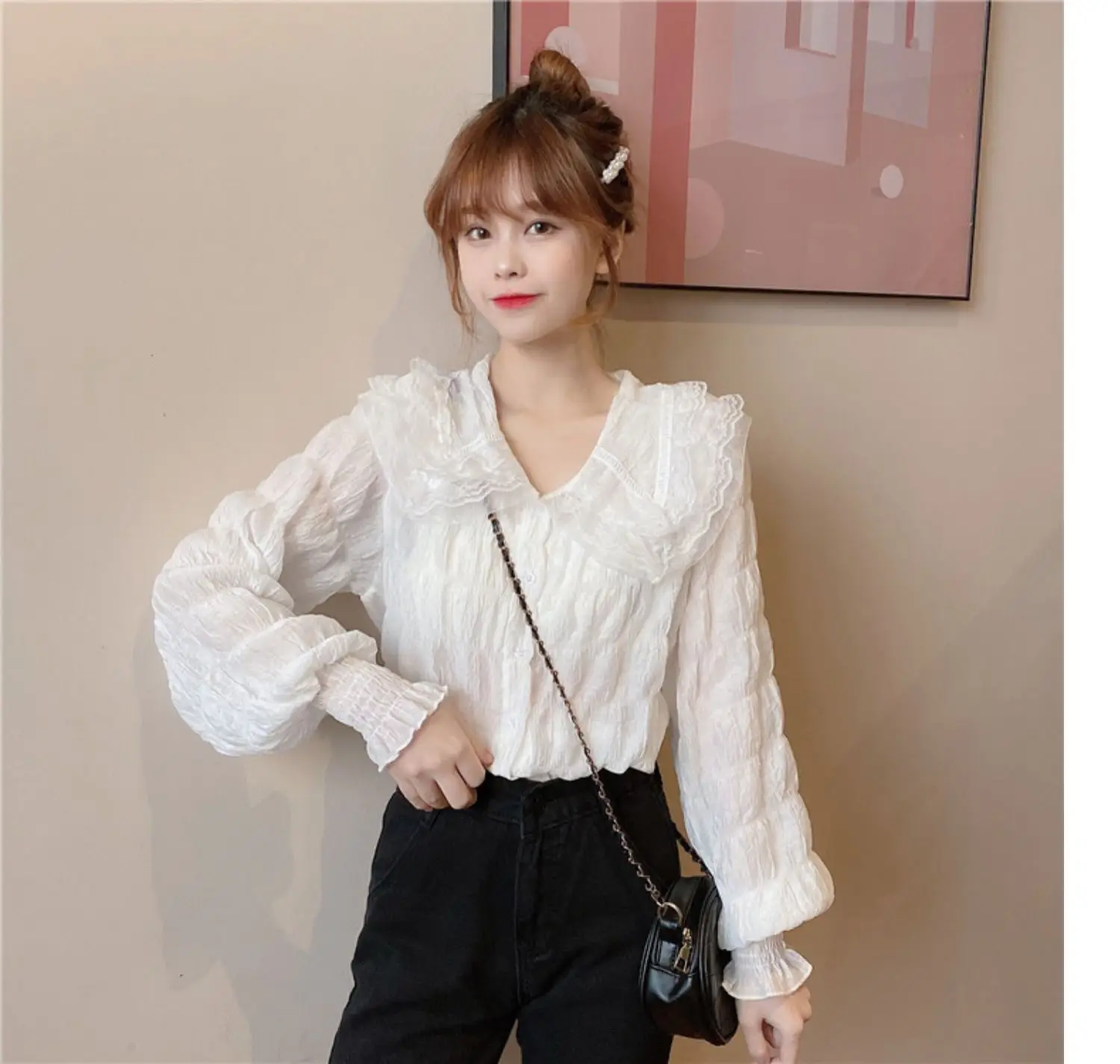 Sweet Pleated Doll Collar Shirt Women 2025 Spring Autumn — feature 7