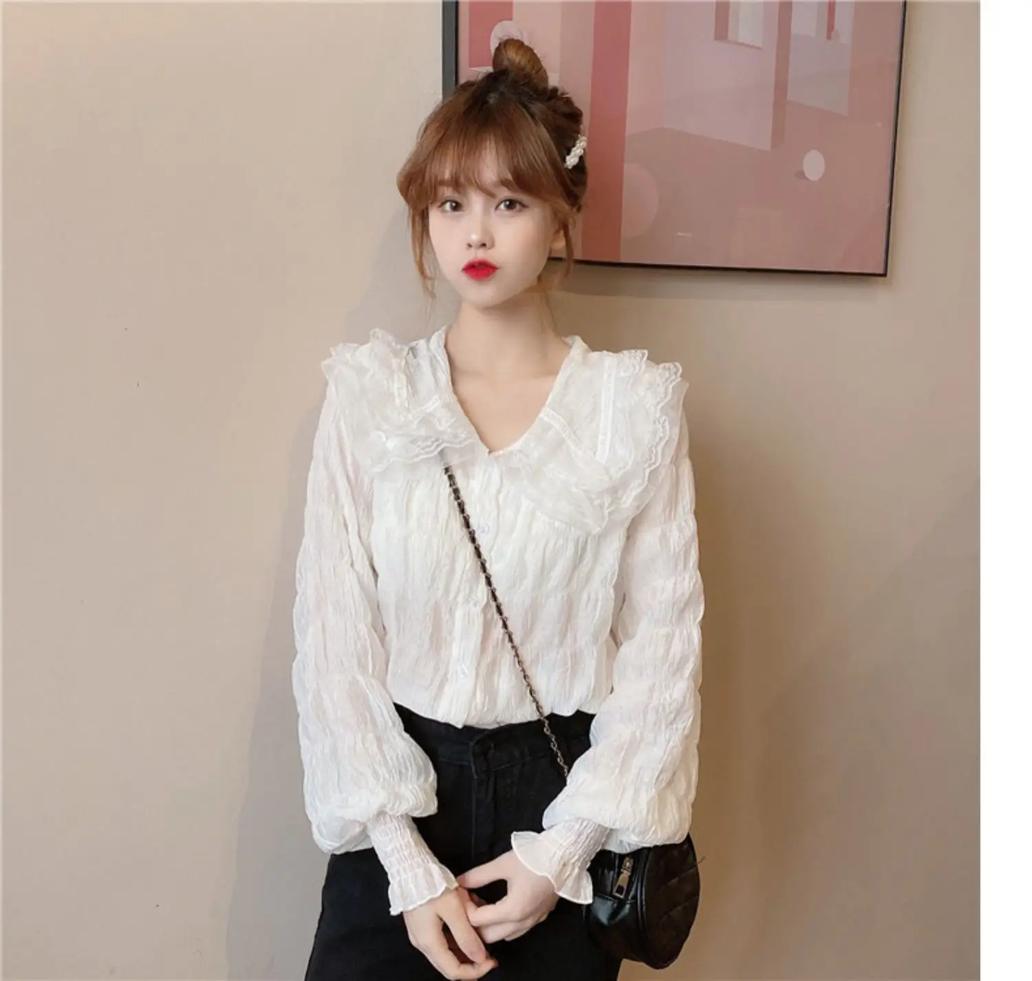 Sweet Pleated Doll Collar Shirt Women 2025 Spring Autumn — feature 8