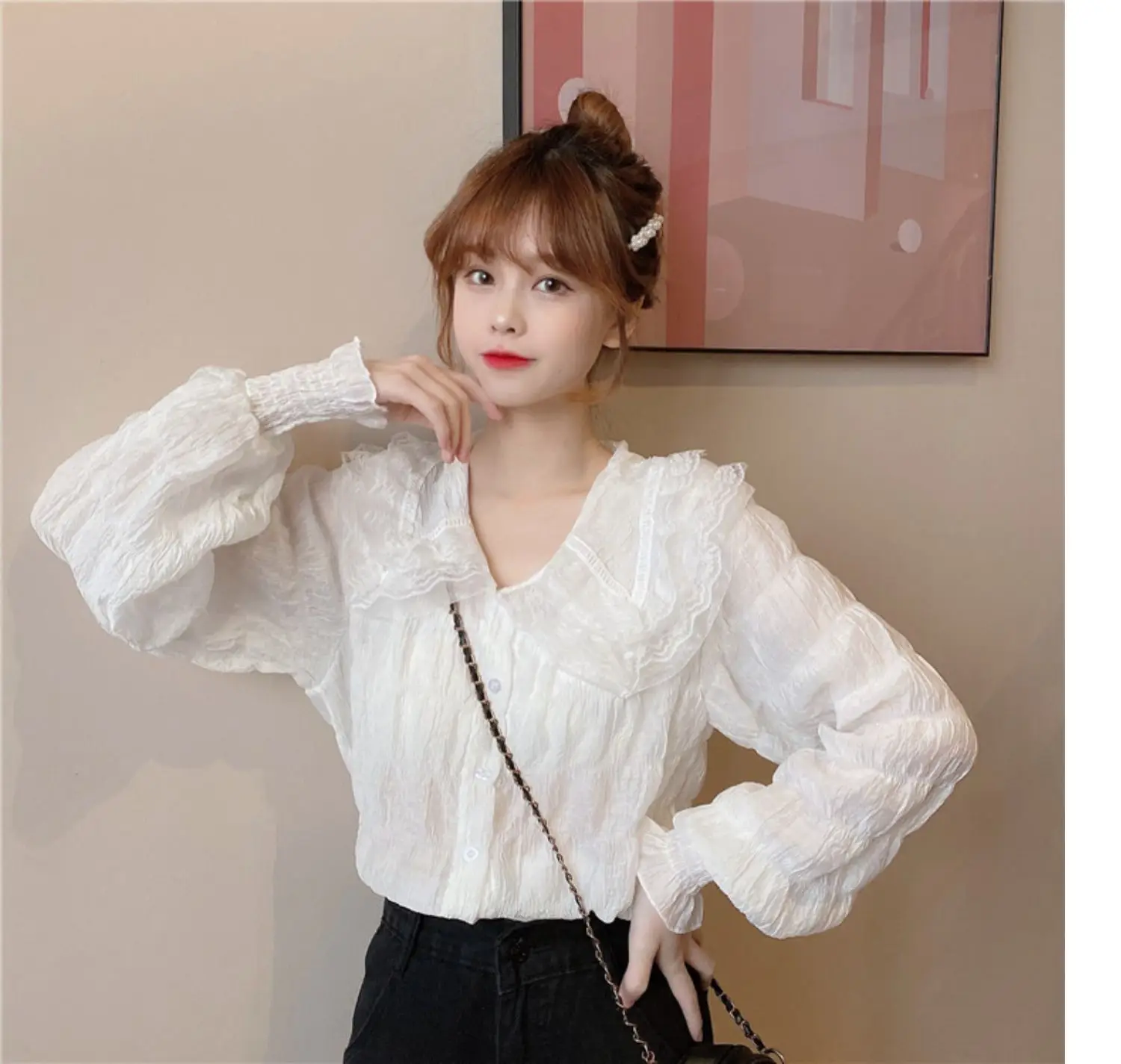 Sweet Pleated Doll Collar Shirt Women 2025 Spring Autumn — feature 9