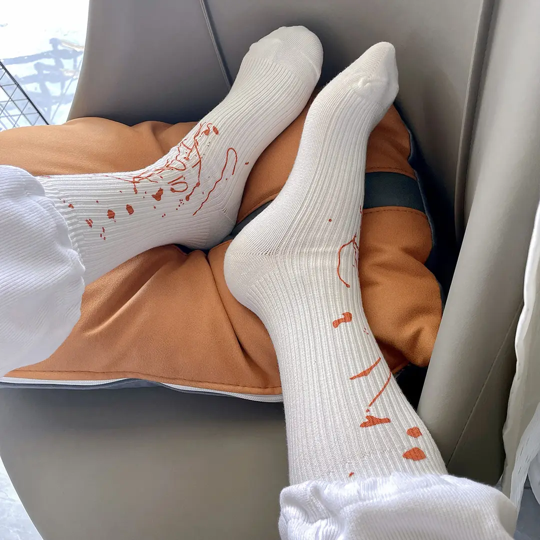 White Socks for Women, Mid-Calf Socks for Spring and Summer, Japanese Style Splash-Ink Graffiti Hip-Hop Couple Style Long Socks, Men's Trendy Casual Cotton Socks